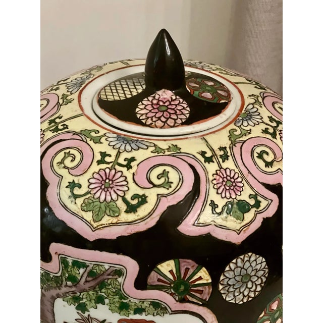 Black Vintage Chinese Famille Noire Porcelain Ovoid Ginger Jar With Lid For Sale - Image 8 of 12