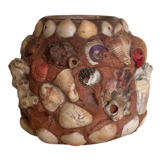 Vintage Coastal Folk Art Shell Jar For Sale