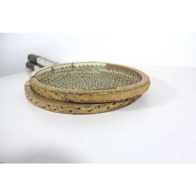 White Curated Set of Vintage Wooden Tennis Rackets for Designer Decorating Two Wood Racquet Beach House For Sale - Image 8 of 10