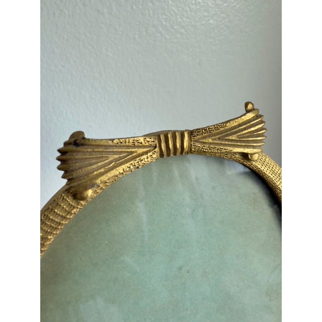 Antique French Neoclassical Style Gilt Brass Swivel Vanity Frame Ribbon Bow Crest Tabletop Display Frame For Sale - Image 4 of 8