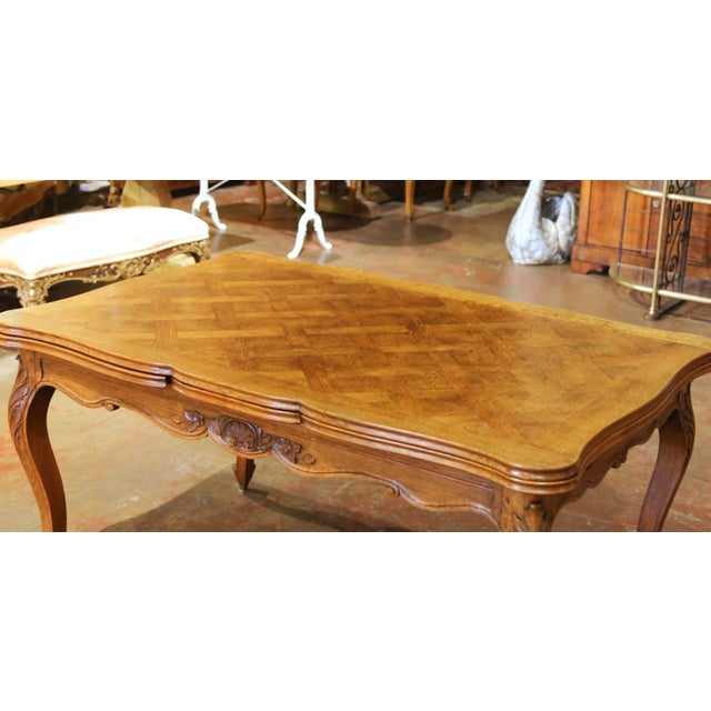 20th Century French Louis XV Oak Parquetry Refectory Dining Table With Leaves For Sale - Image 4 of 13