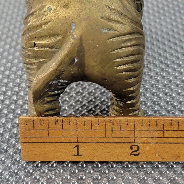 1950s Etched Solid Brass Elephant Figurine Trunk Up For Sale - Image 12 of 13