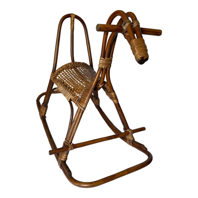 Vintage Rattan Caned Seat Rocking Horse For Sale