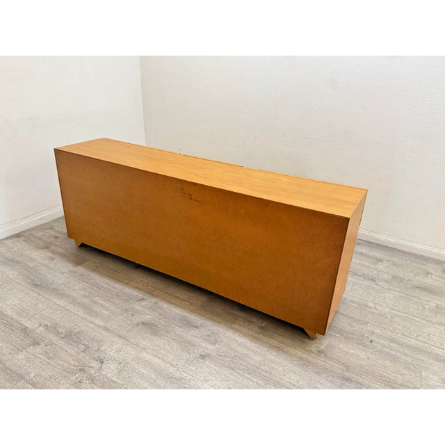 Beautiful mid century modern burl wood long dresser with lots of storage space, professionally restored.
