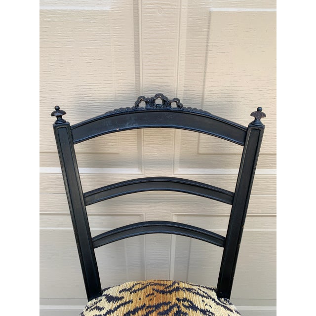 A Pair of Ebonized Opera Chairs in Tiger Upholstery For Sale - Image 12 of 14