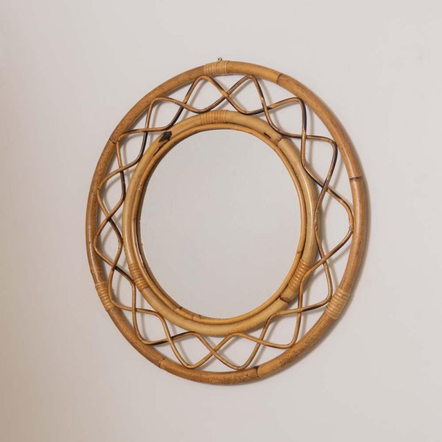 1960s 1960s Italian Wavy Rattan Circular Mirror For Sale - Image 5 of 10