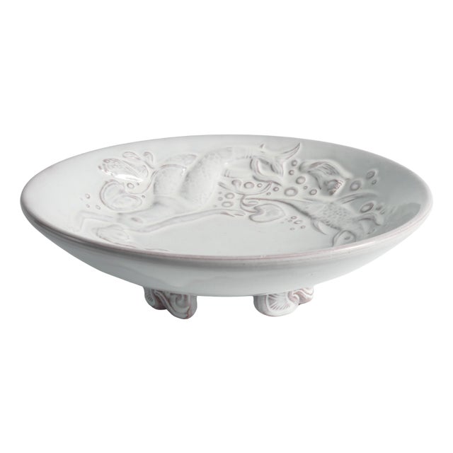 Art Deco White Earthenware Mermaid Bowl by Mari Simmulson for Upsala-Ekeby, 1950s For Sale