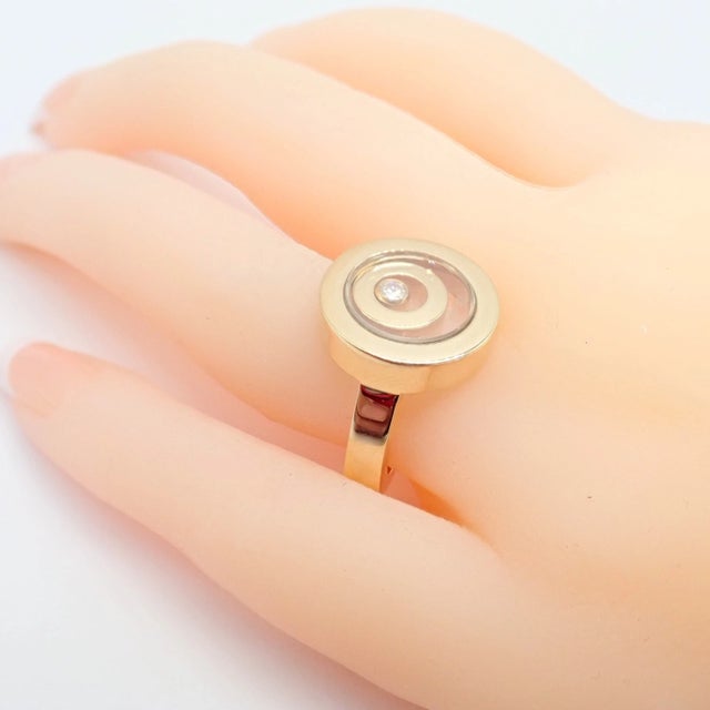 Metal Chopard Yellow Gold Diamond Double Circle Happy Spirit Ring, Size 6.75 For Sale - Image 7 of 12
