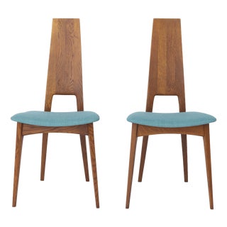 Vintage German Dining Chairs in Oak and Turquoise Upholstery by Ernst Martin Dettinger for Veil, 1960s, Set of 2 For Sale