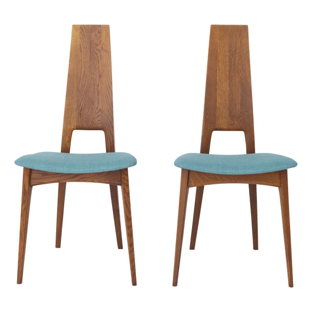 Vintage German Dining Chairs in Oak and Turquoise Upholstery by Ernst Martin Dettinger for Veil, 1960s, Set of 2 For Sale