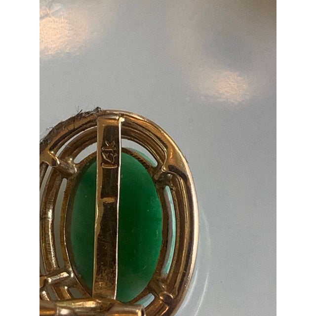 Metal Vintage 14k Gold Oval Jade Cabochon Earrings, A Pair For Sale - Image 7 of 8