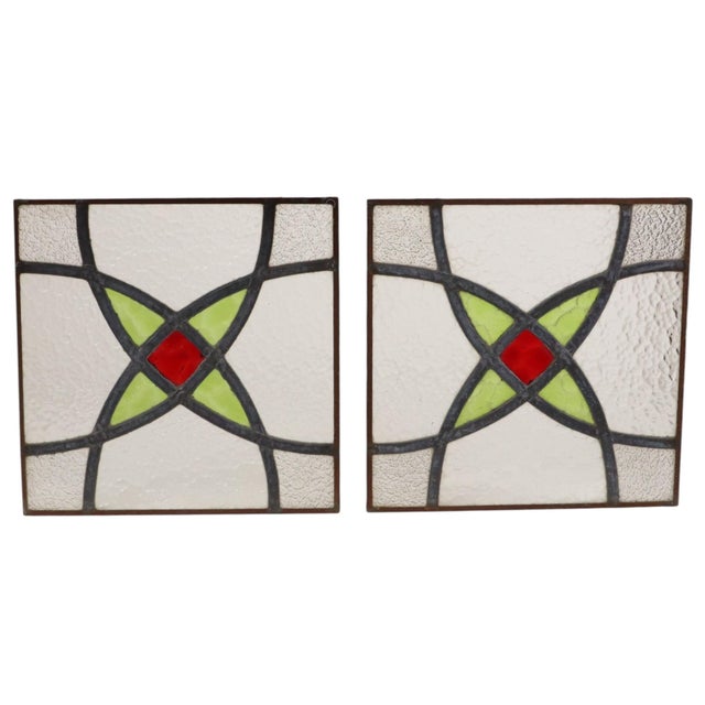 Art Deco Geometric Stained Glass Windows, Set of 2 For Sale - Image 5 of 12