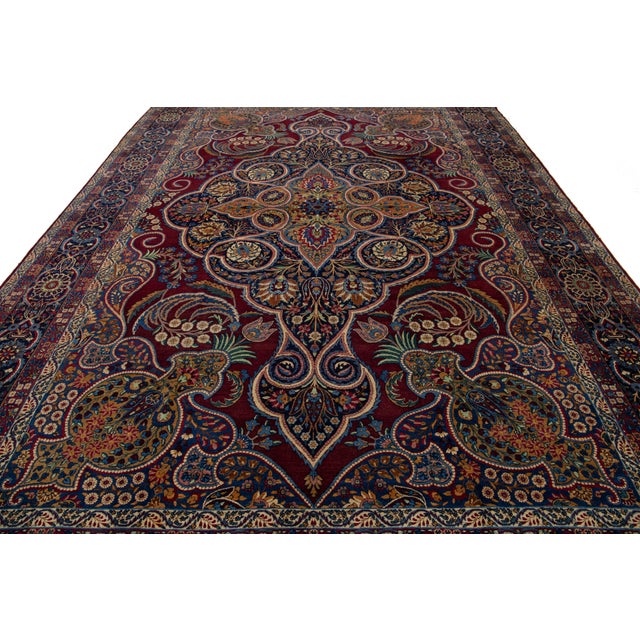 Antique Kerman Persian Red Wool Rug With a Multicolored Floral Design For Sale - Image 11 of 11
