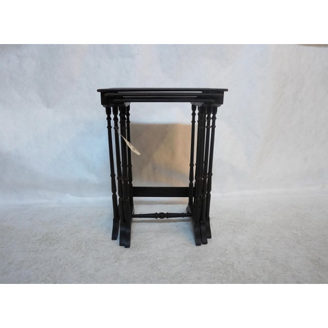 Victorian 20th Century Antique Victorian Black Lacquer Nest of 3 Tables For Sale - Image 3 of 18