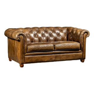 Vintage Chesterfield Tufted Leather Sofa With Cushions in Brown For Sale