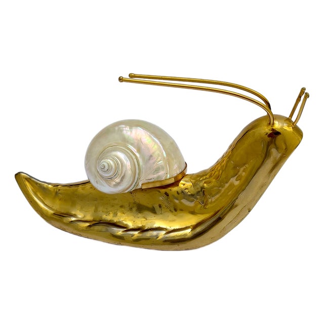 Mid Century Italian Nautical Brass and Shell Snail Art Sculpture from Gabriella Crespi, 1950s For Sale