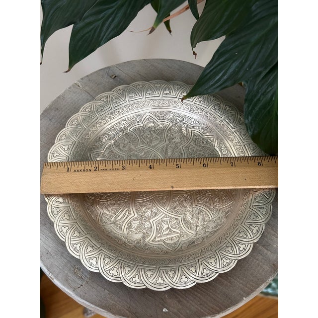 1940s Egyptian Islamic Engraved Silver Tray, Scalloped Rim For Sale In Boston - Image 6 of 9