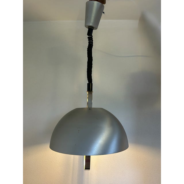 Mid-Century Modern Up and Down Pendant in Brushed Metal, 1970s For Sale - Image 3 of 13