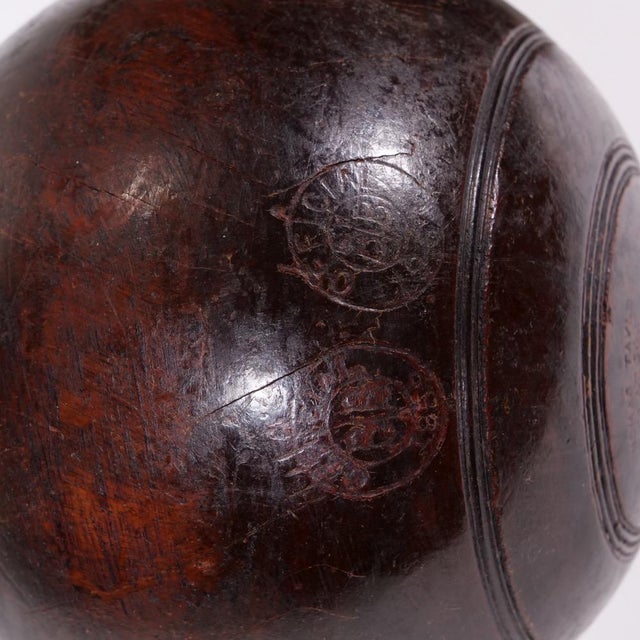 Antique Lignum Vitae Bocce Lawn Bowling Balls & Leather Carrying Case--a Pair For Sale - Image 4 of 9