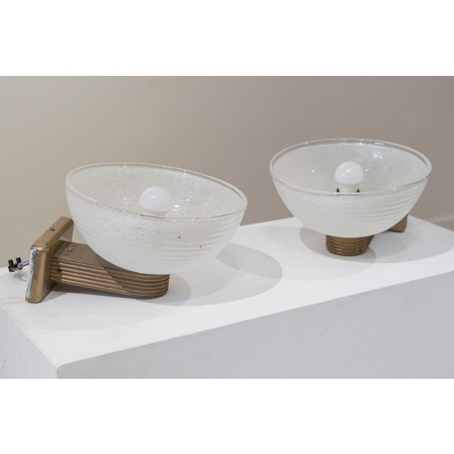 Italian Art Deco Wall Lights in Murano Glass and Brass, 1940s, Set of 2 For Sale - Image 6 of 6