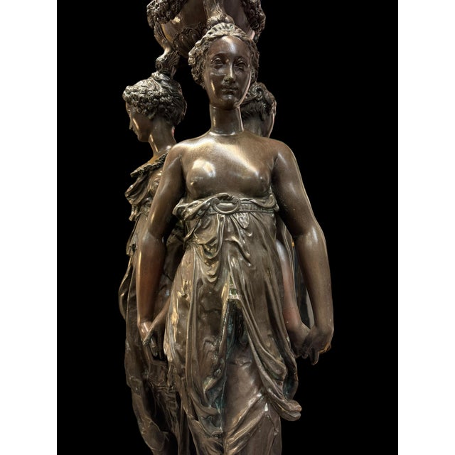 Metal A Palatial French Patinated Bronze Sculpture of the Three Graces For Sale - Image 7 of 11