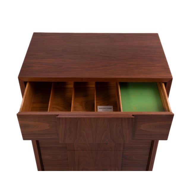1950s Widdicomb Mid Century Walnut Five Drawer Tall Chest Restored For Sale - Image 14 of 17