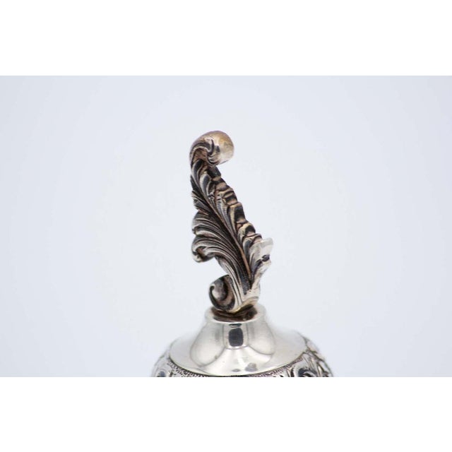 Chiseled Silver Bell with Feathers and Plant-Based Elements For Sale - Image 3 of 4