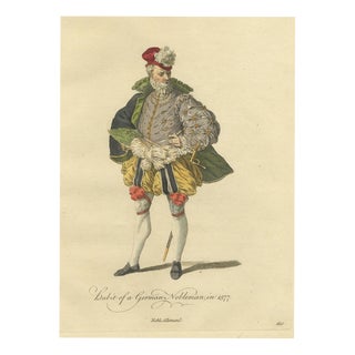 Jefferys, German Nobleman in Plumed Red Cap and Paned Hose, Costume of 1577, 1757, Engraving For Sale