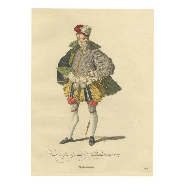 Jefferys, German Nobleman in Plumed Red Cap and Paned Hose, Costume of 1577, 1757, Engraving For Sale