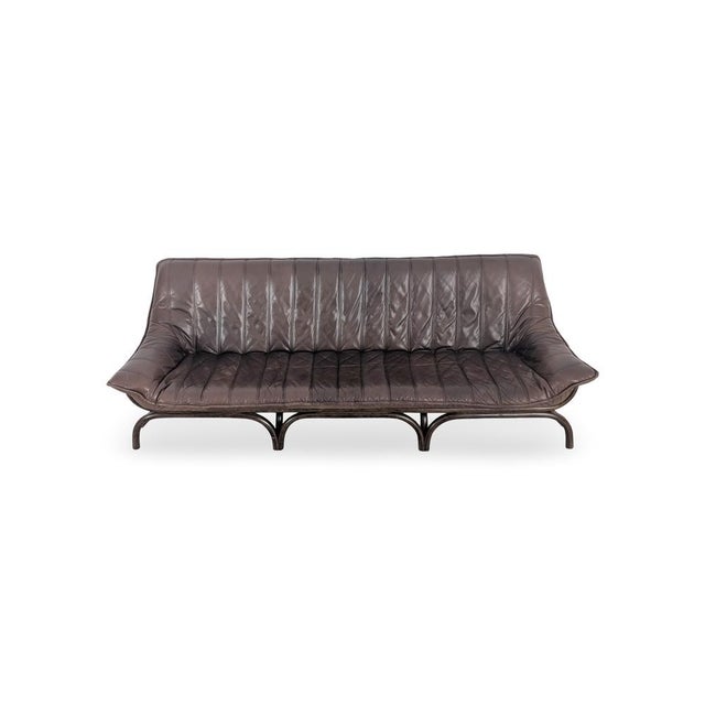 Mid-Century Italian Bamboo and Brown Leather Sofa For Sale - Image 10 of 10
