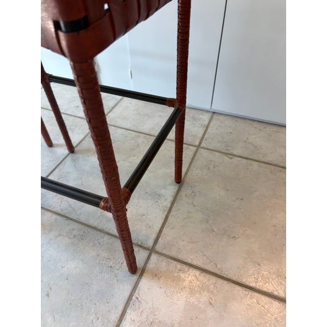 Vintage Woven Saddle Leather Bar Stools - A Pair For Sale In Miami - Image 6 of 13