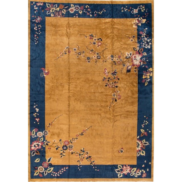 Large Antique Goldenrod Chinese Art Deco Wool Rug 12 Ft X 17 Ft 7 In For Sale In New York - Image 6 of 6