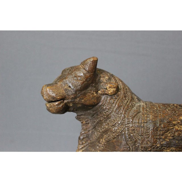 19th Century Sacred Cow in Carved Wood, India, 1800s For Sale - Image 6 of 12