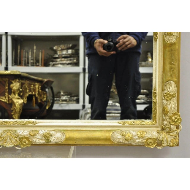 Mid 20th Century Vintage Fj Newcomb Italian Regency Style Gold Cream Gilt Rectangular Wall Mirror For Sale - Image 5 of 12