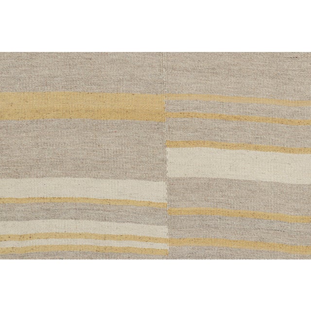 Contemporary Rug & Kilim’s Contemporary Kilim With Textural Taupe, Cream and Gold Stripes For Sale - Image 3 of 7