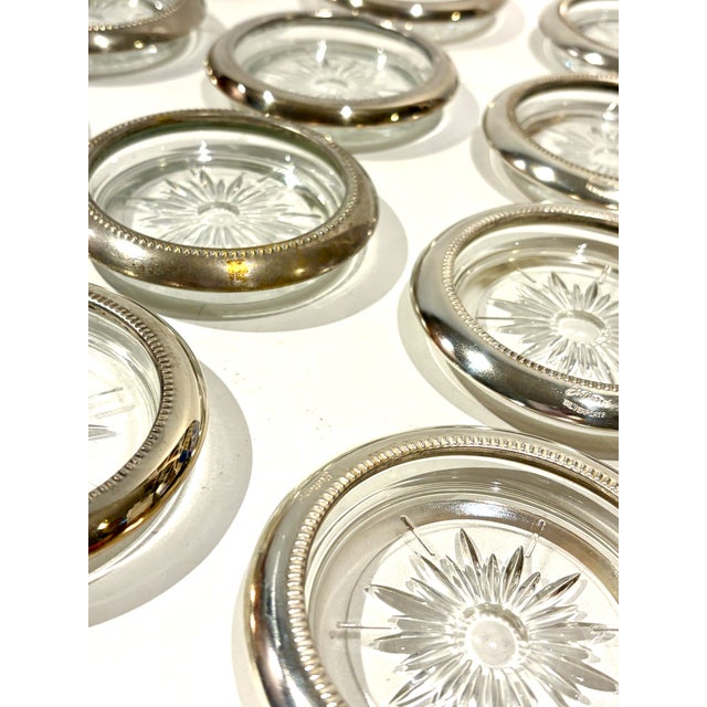 Mid 20th Century Set of 12 Vintage Leonard Blackinton Silverplate & Glass Coasters For Sale - Image 4 of 6