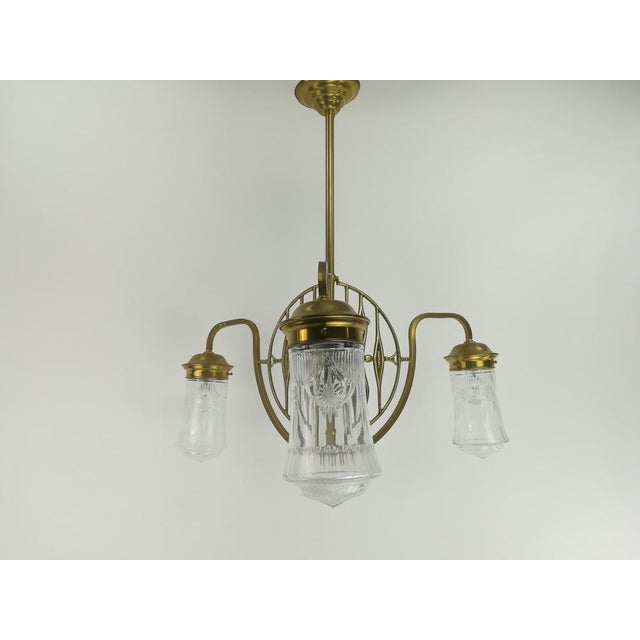 Viennese Chandelier with Hand Sanded Glass Shades, 1930s For Sale - Image 6 of 6