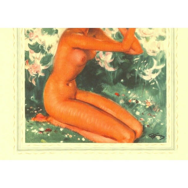 French 1937 French Lithograph of Nude Woman With Flowers by Jean-Gabriel Domergue For Sale - Image 3 of 3
