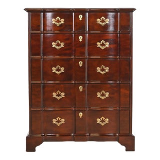 Henredon Georgian Solid Mahogany Block Front Highboy Dresser For Sale