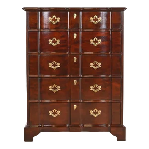 Henredon Georgian Solid Mahogany Block Front Highboy Dresser