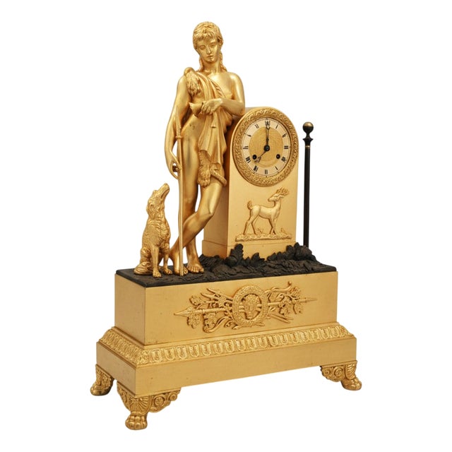 Charles X Gilt-Plated Bronze Diana the Huntress Pendulum Clock For Sale