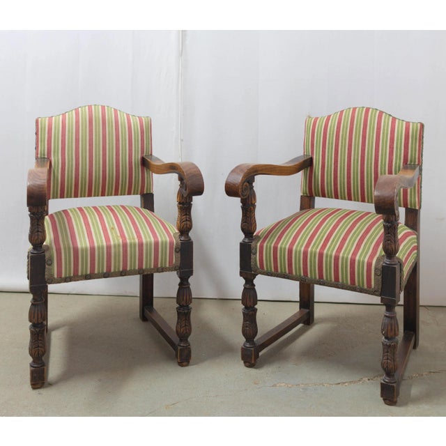 Mid-Century Modern Set of Mid-Century Spanish Chestnut Armchairs, 1940s For Sale - Image 3 of 13