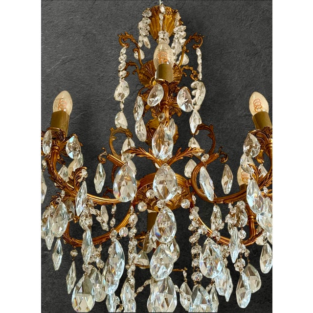 Rococo Antique French Gilt Bronze and Crystal Chandelier, 1900 For Sale - Image 3 of 6