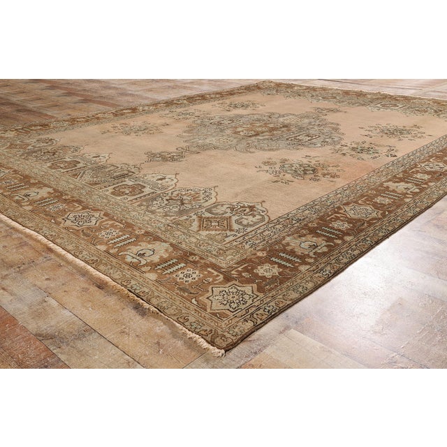 Tan Vintage Persian Tabriz Rug - 09'06 x 12'06 For Sale - Image 8 of 10