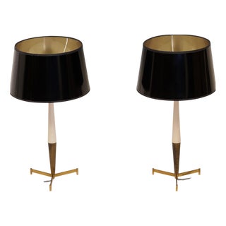 Mid-Century Modern Diabolo Shaped Brass Table Lamps, 1960, Set of 2 For Sale