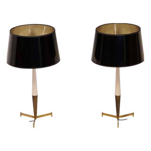 Mid-Century Modern Diabolo Shaped Brass Table Lamps, 1960, Set of 2 For Sale