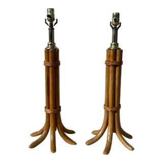 Vintage Pair of Bamboo Table Lamps For Sale