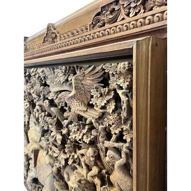Monumental Indonesian Architectural Carved Teak Relief Wall Panel For Sale - Image 11 of 16