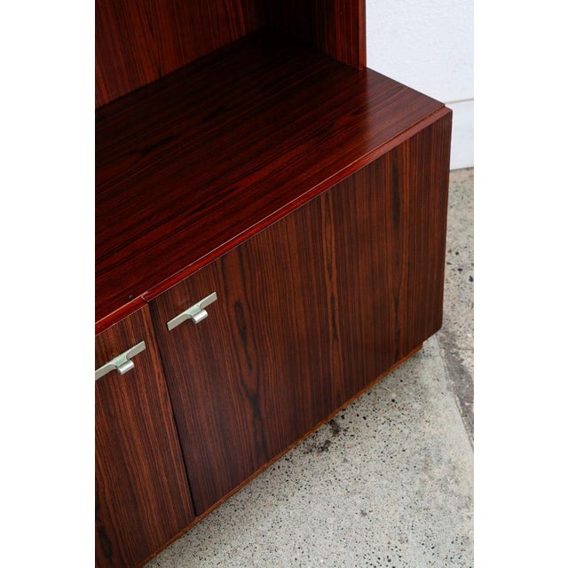 Mid Century Danish Modern Cabinet Rosewood Bookshelf Shelves Metal Handles MCM For Sale - Image 10 of 12