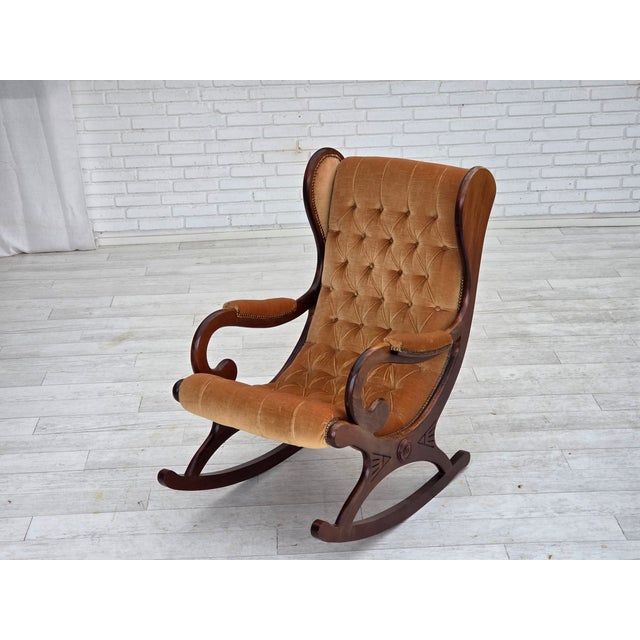 Vintage Scandinavian Rocking Chair in Velour and Dark Beech, 1960s For Sale - Image 15 of 18